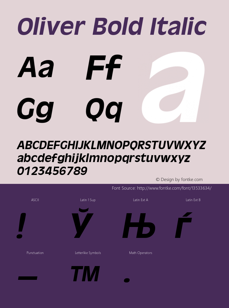 Oliver Bold Italic 1.0 Thu May 29 07:34:27 1980 Font Sample