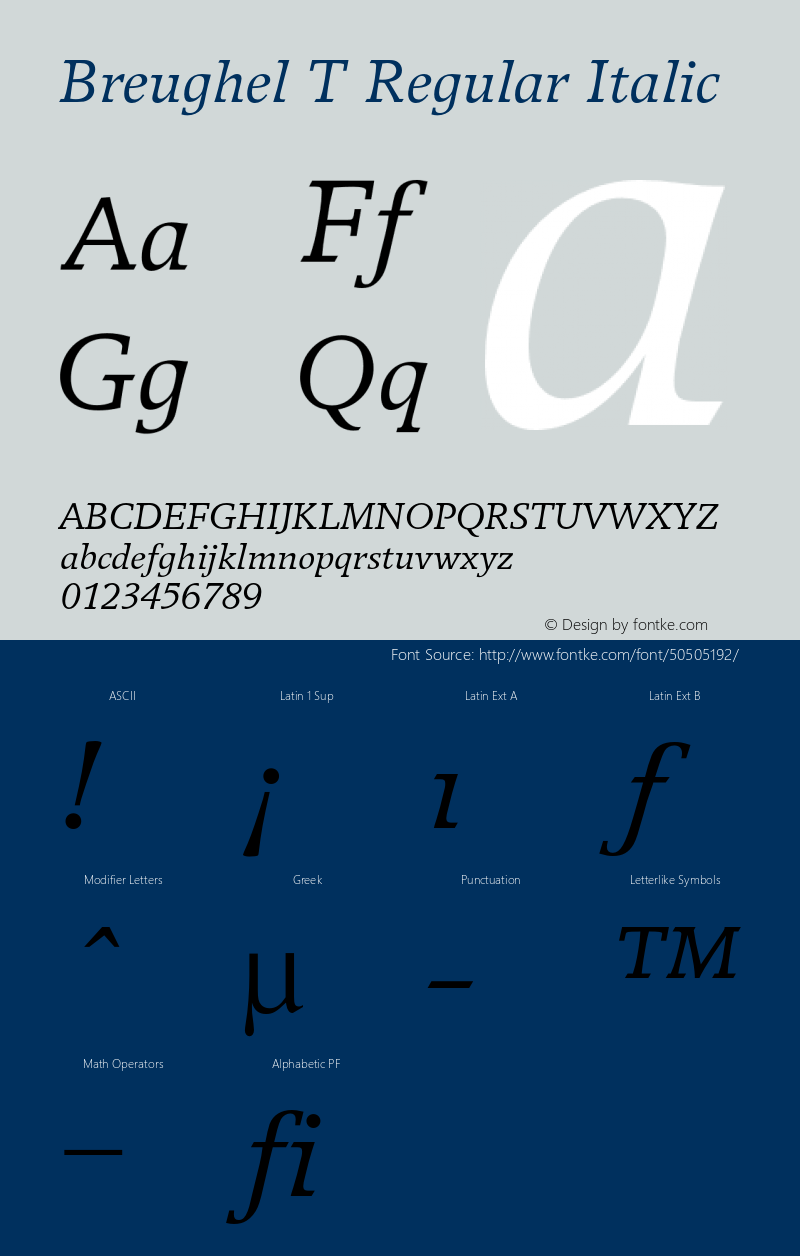 BreughelT-ReguItal 001.005 Font Sample