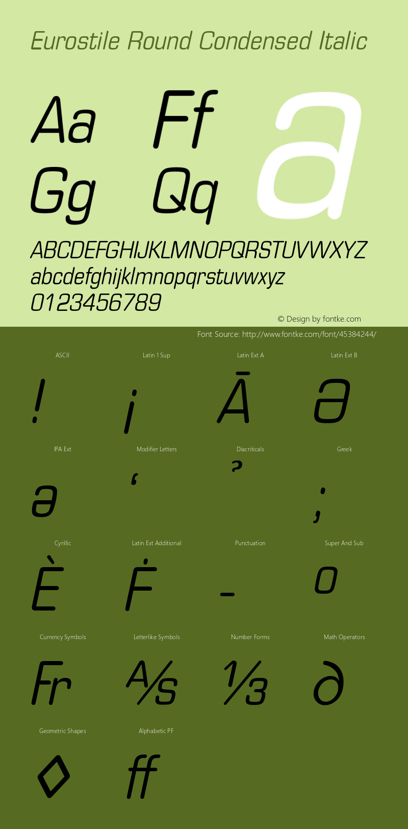 Eurostile Round Condensed Italic Version 1.00 Font Sample