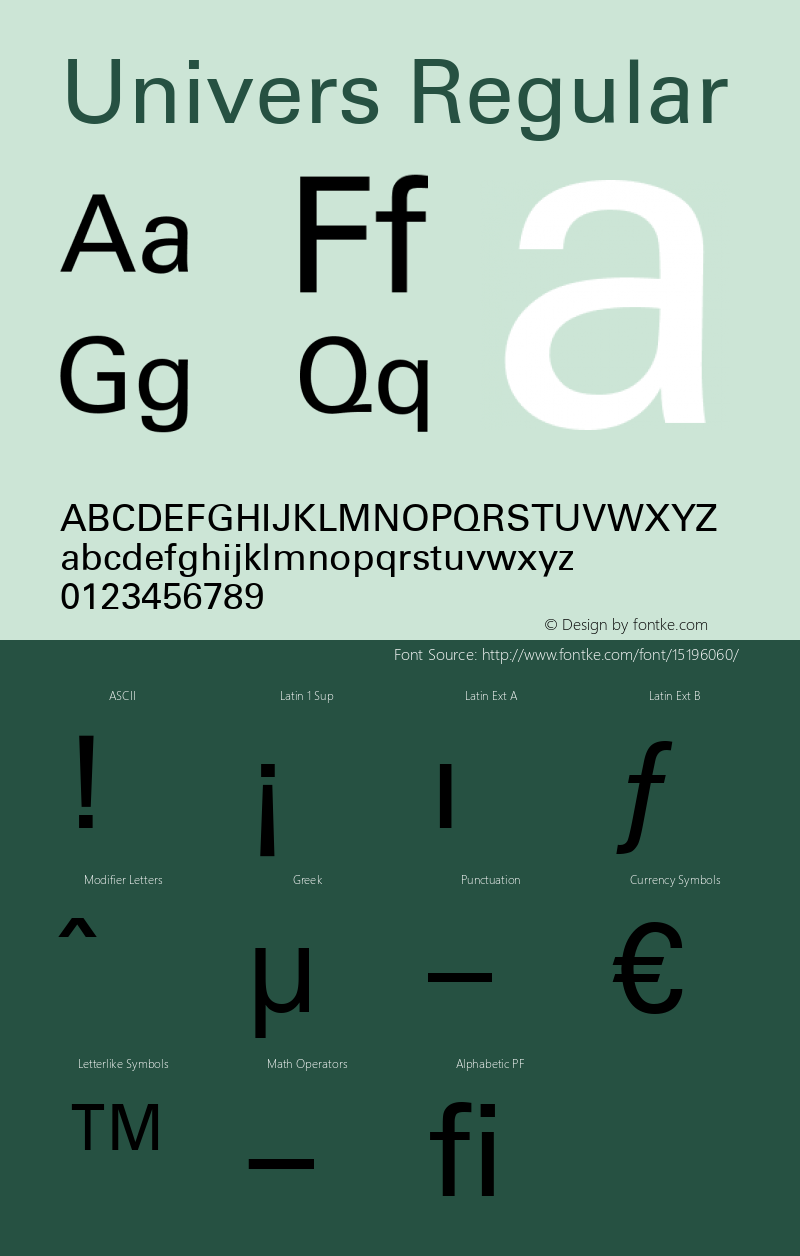 Univers Regular OTF 1.0;PS 001.004;Core 1.0.22 Font Sample