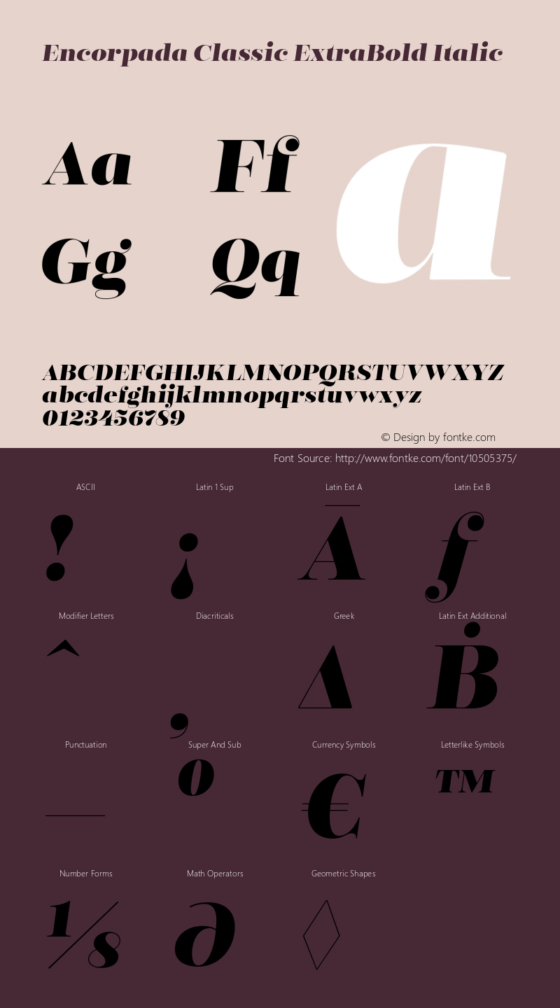 Encorpada Classic ExtraBold Italic Version 1.001;PS 001.001;hotconv 1.0.70;makeotf.lib2.5.58329 DEVELOPMENT Font Sample