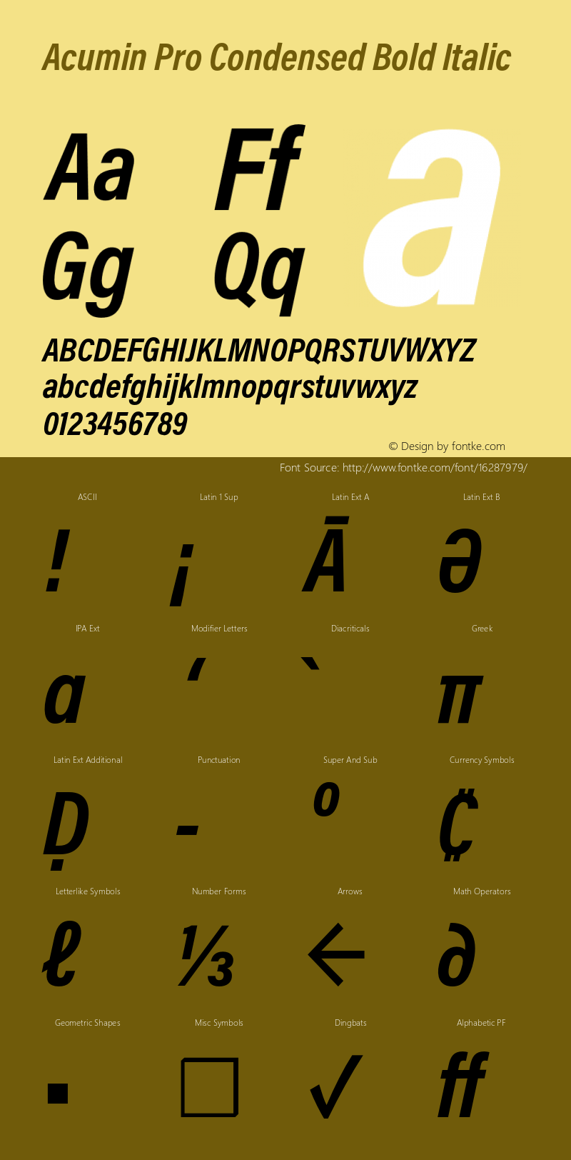 Acumin Pro Condensed Bold Italic Version 1.011 Font Sample