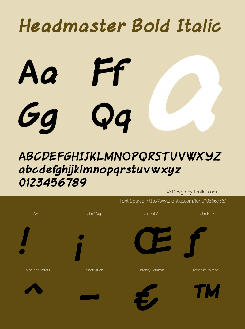 Headmaster Bold Italic Version 1.000 Font Sample