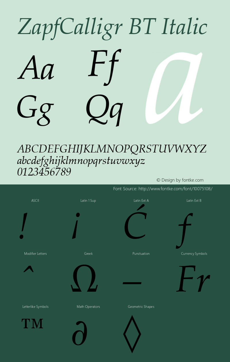 ZapfCalligr BT Italic mfgpctt-v4.4 Dec 14 1998 Font Sample