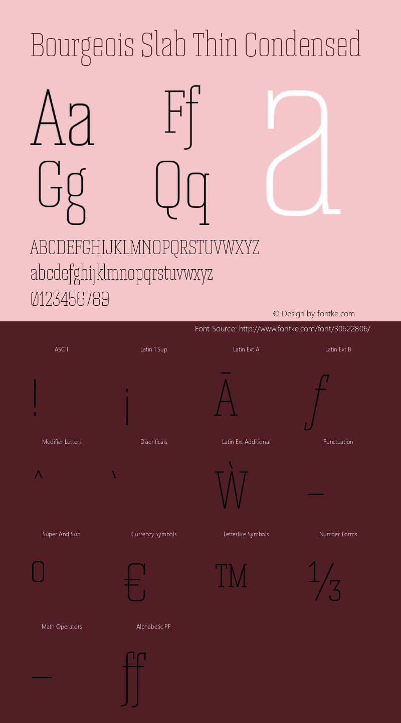 Bourgeois Slab Thin Condensed Version 1.000;PS 001.000;hotconv 1.0.88;makeotf.lib2.5.64775 Font Sample