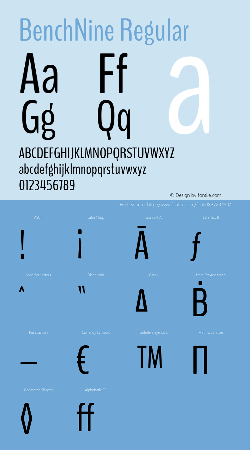 BenchNine Regular Version 1 ; ttfautohint (v0.92.18-e454-dirty) -l 8 -r 50 -G 200 -x 0 -w 