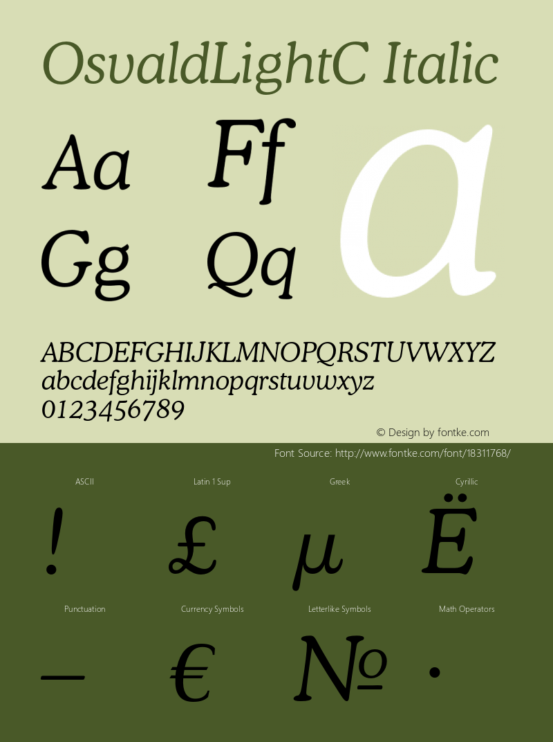 OsvaldLightC Italic OTF 1.0;PS 003.001;Core 116;AOCW 1.0 161 Font Sample