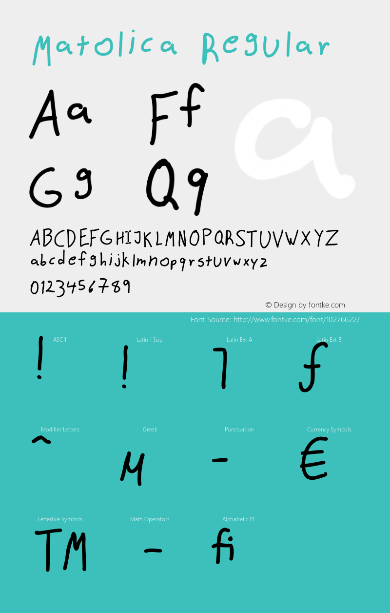 Matolica Regular Version 1.000 Font Sample