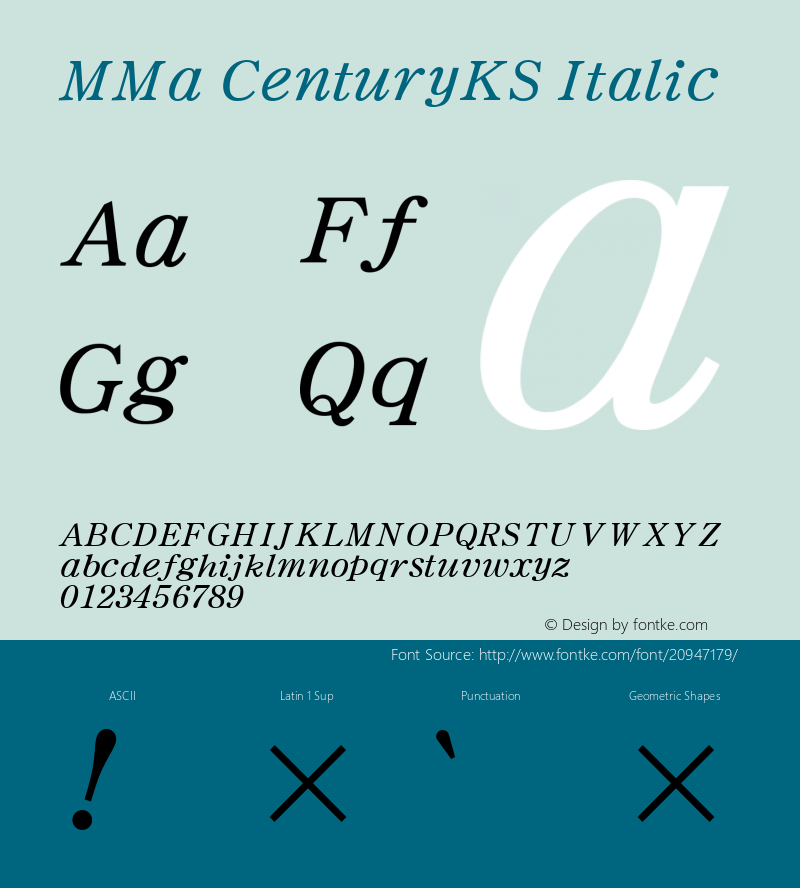 MMa CenturyKS Italic Version 1.000;PS 001.000;hotconv 1.0.38;makeotf.lib1.6.5960 Font Sample