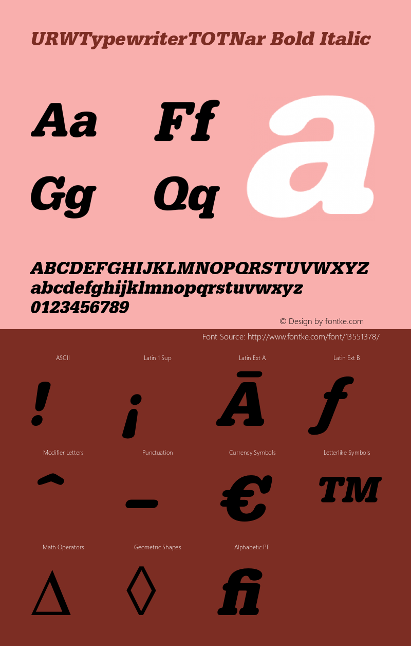 URWTypewriterTOTNar Bold Italic Version 1.000;PS 1.05;Core 1.0.35 Font Sample