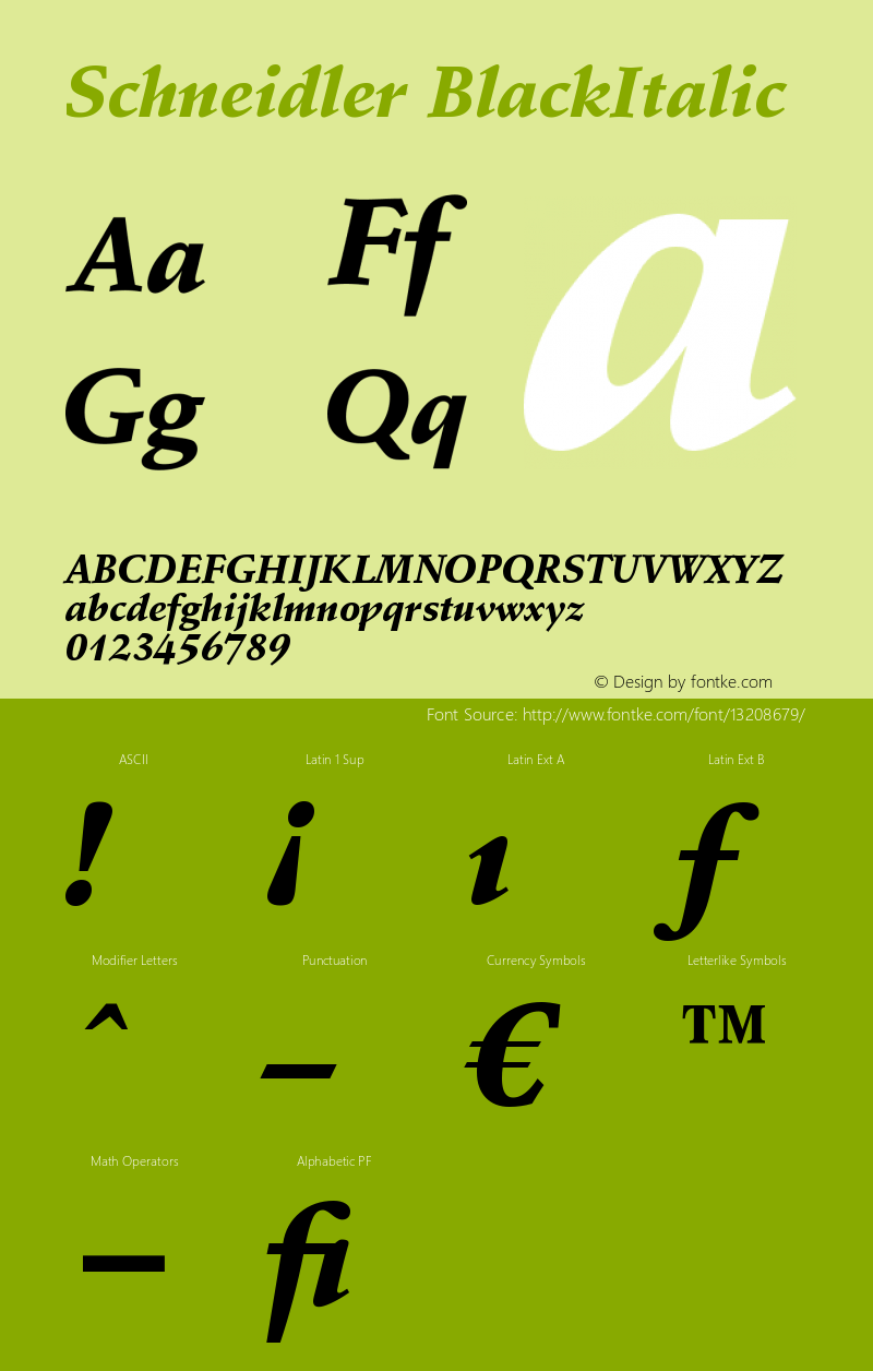 Schneidler BlackItalic Version 003.001 Font Sample