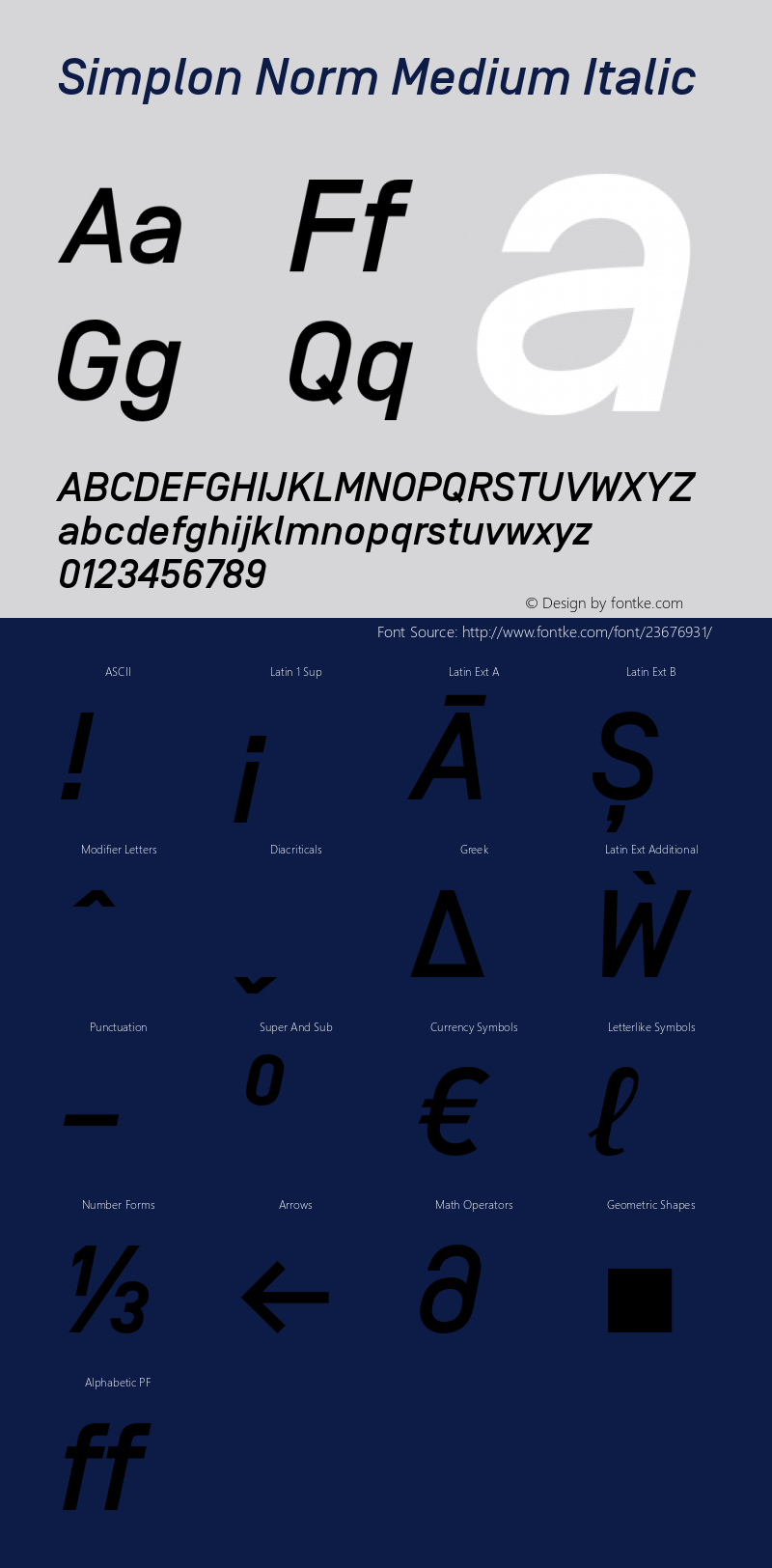 Simplon Norm Medium Italic Version 2.001 Font Sample