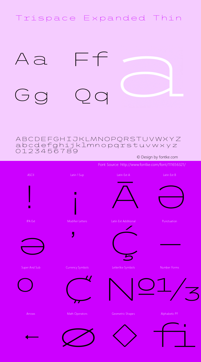 Trispace Expanded Thin Version 1.210 Font Sample