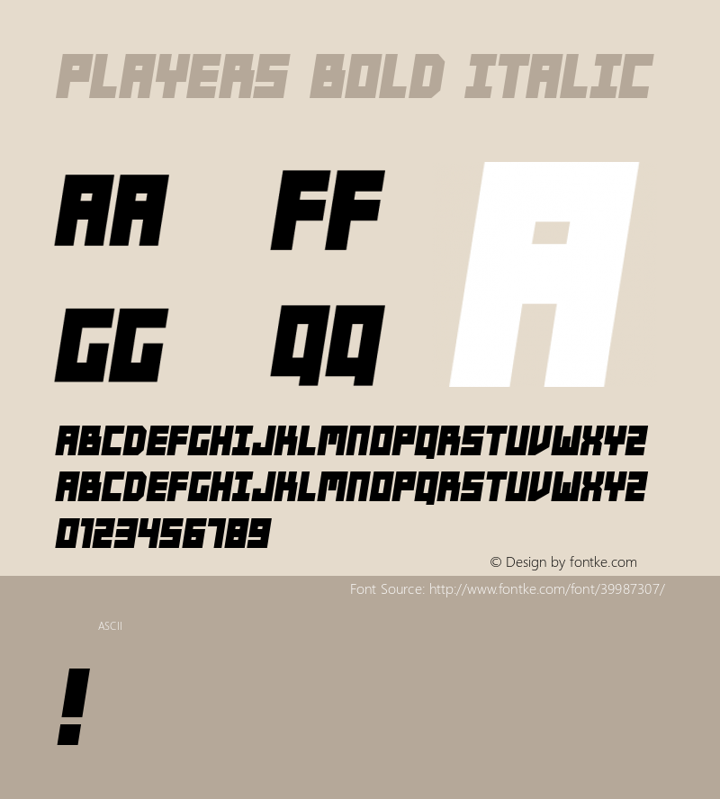 Players Bold Italic Version 1.000 Font Sample