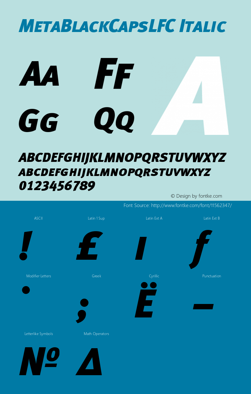 MetaBlackCapsLFC Italic Version 001.000 Font Sample