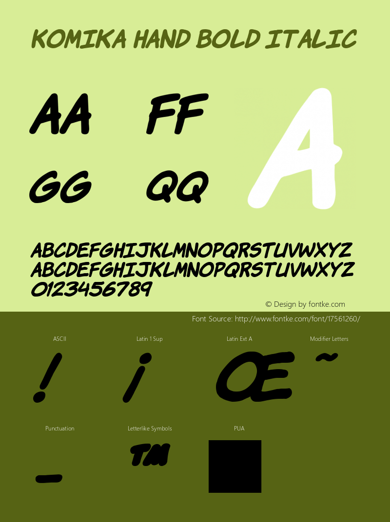 Komika Hand Bold Italic 2.0 Font Sample