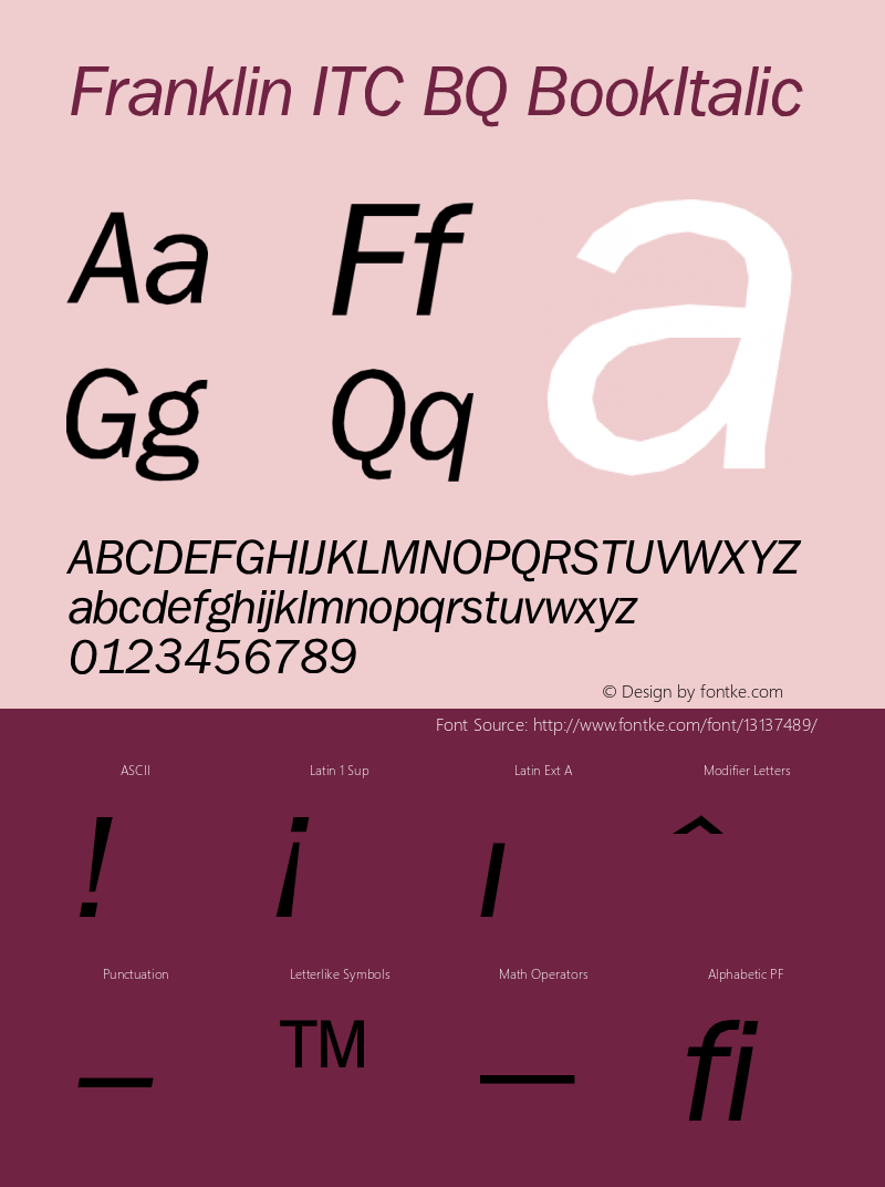 Franklin ITC BQ BookItalic Version 001.000 Font Sample