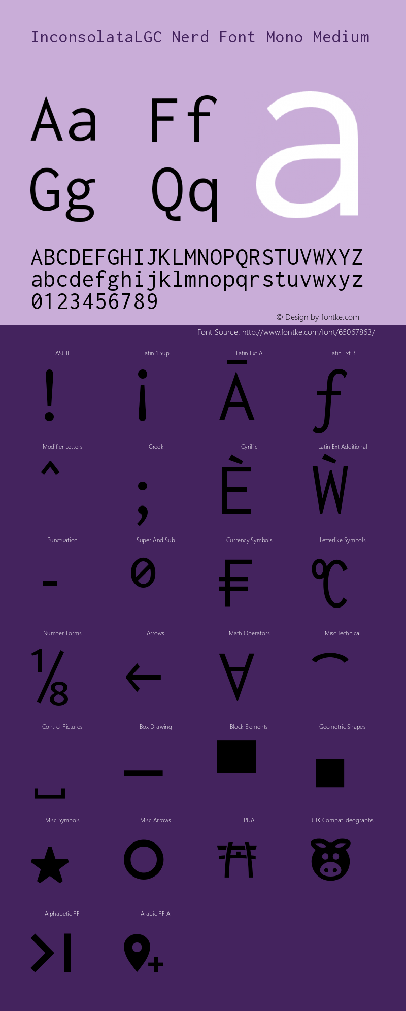Inconsolata LGC Nerd Font Complete Mono Version 1.3;Nerd Fonts 2.1.0 Font Sample