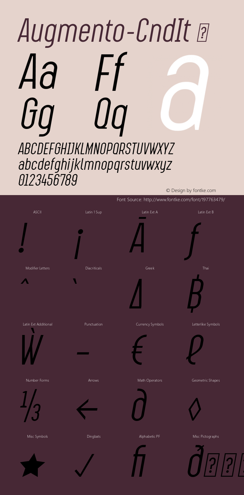 ☞Augmento Condensed Italic Version 1.000;com.myfonts.easy.r9-type-design.augmento.condensed-italic.wfkit2.version.5121图片样张