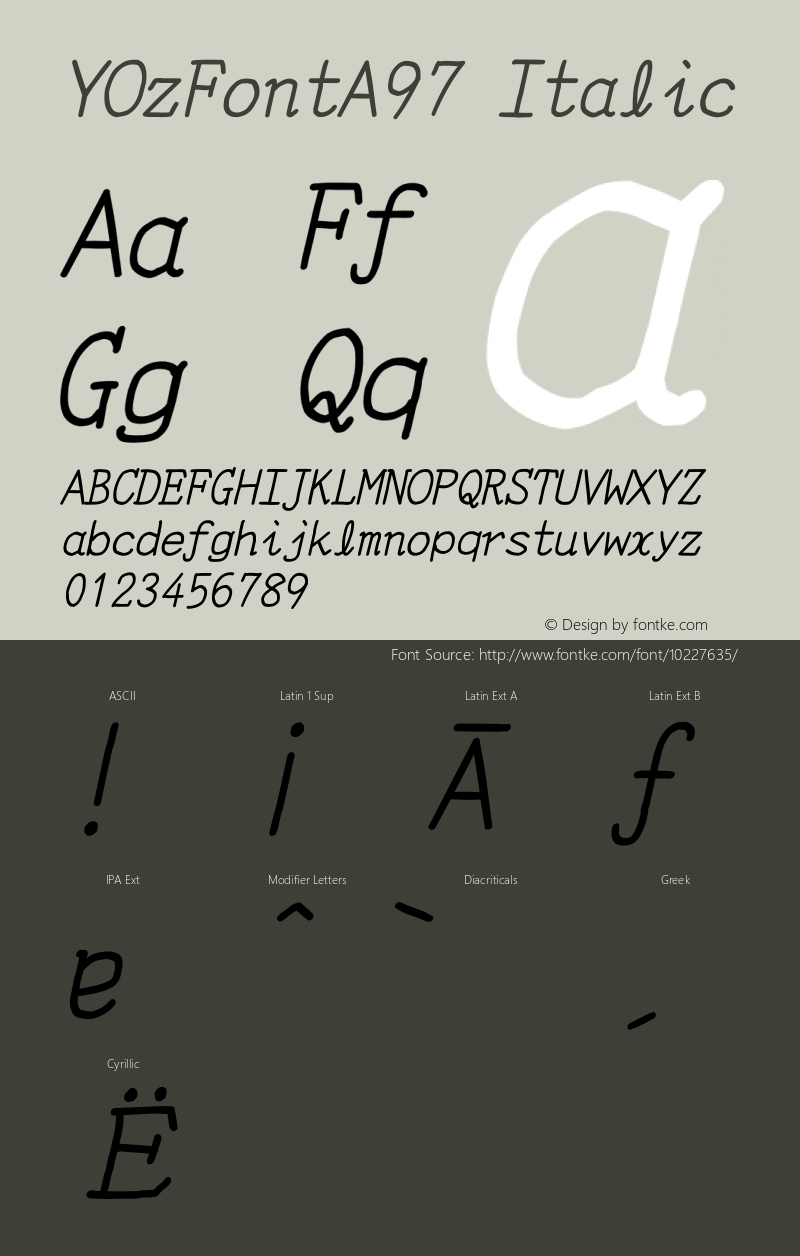 YOzFontA97 Italic Version 12.12 Font Sample