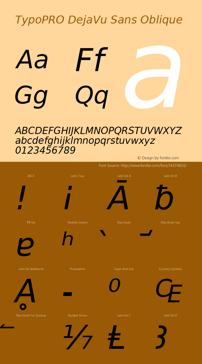 TypoPRO DejaVu Sans Oblique Version 2.34 Font Sample