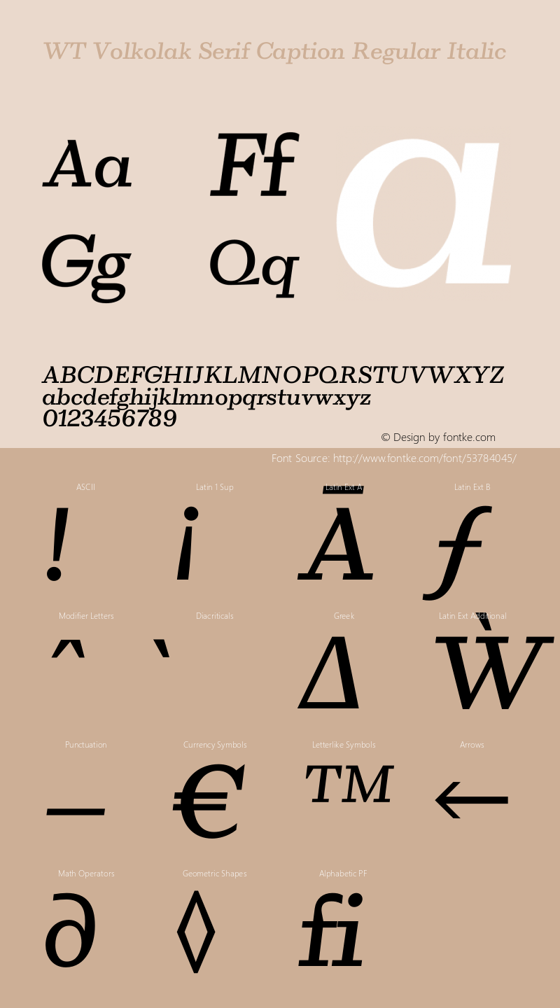WT Volkolak Serif Caption Regular Italic Version 3.000;PS 003.000;hotconv 1.0.88;makeotf.lib2.5.64775 Font Sample