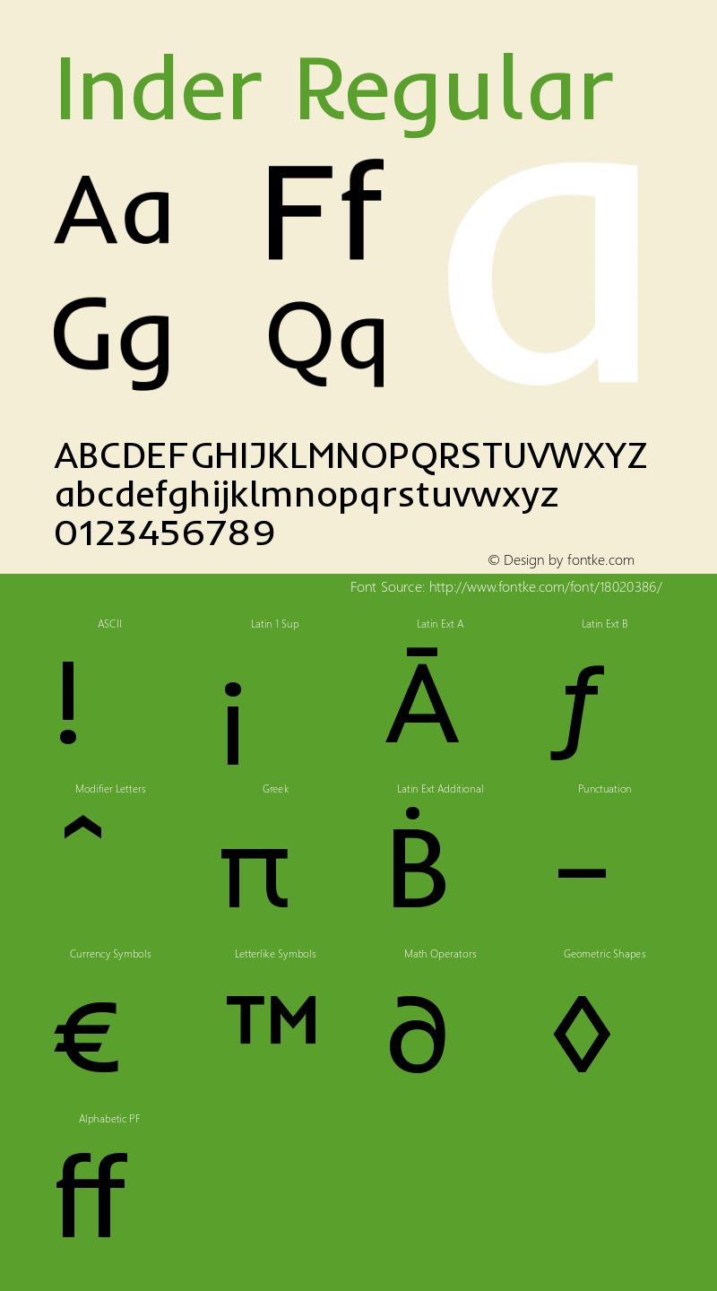 Inder Regular Version 1.001 Font Sample