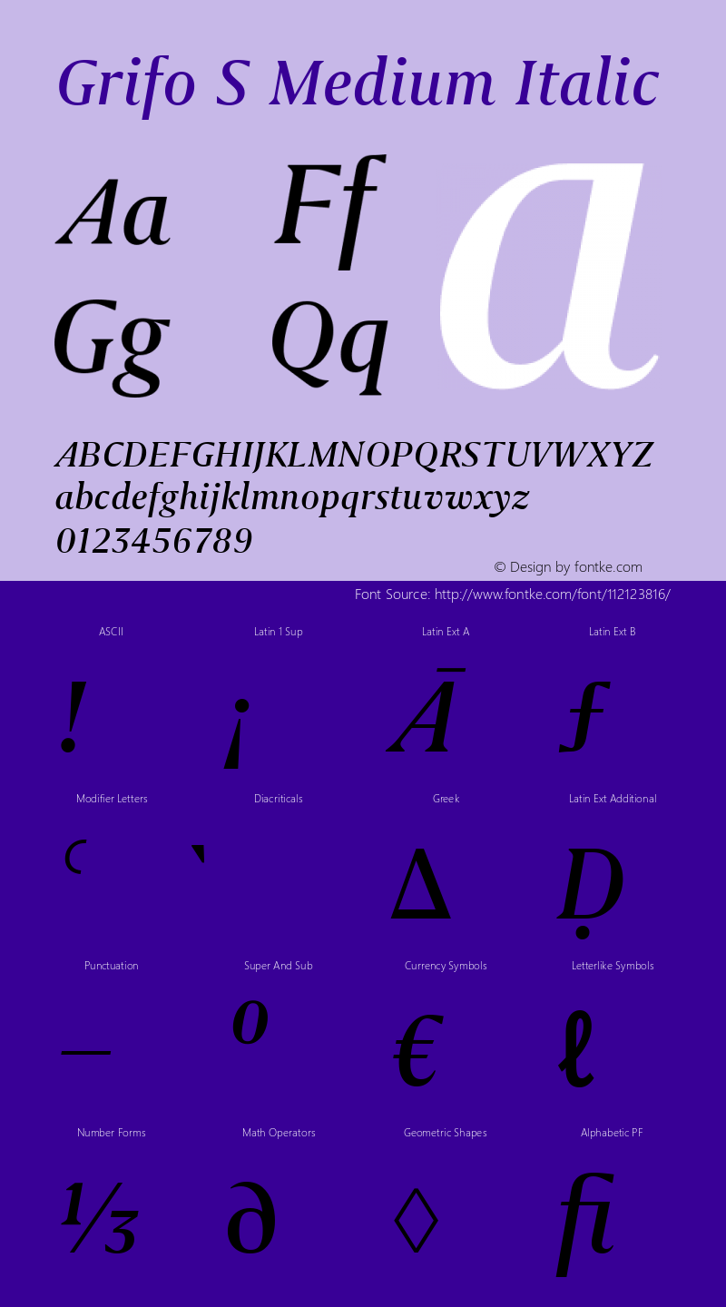 Grifo S Medium Italic Version 2.001 Font Sample