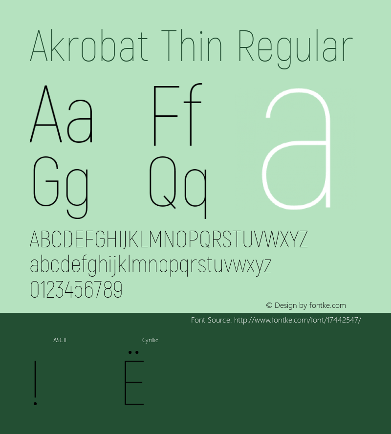 Akrobat Thin Regular Version 1.000;PS 001.000;hotconv 1.0.88;makeotf.lib2.5.64775; ttfautohint (v1.4.1) Font Sample