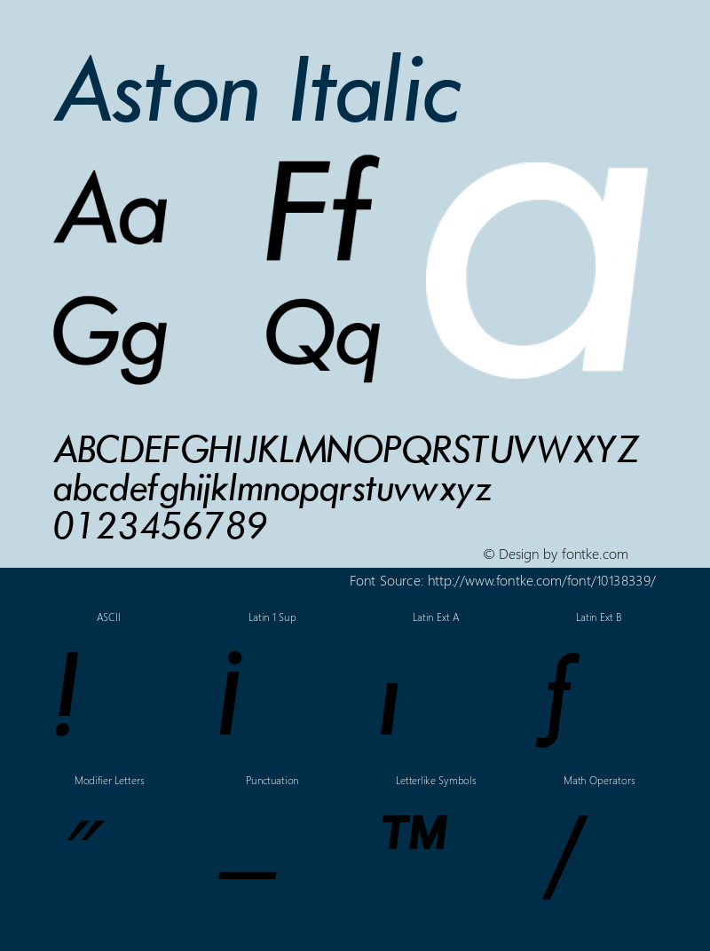 Aston Italic Version 1.0; 2001; initial release Font Sample