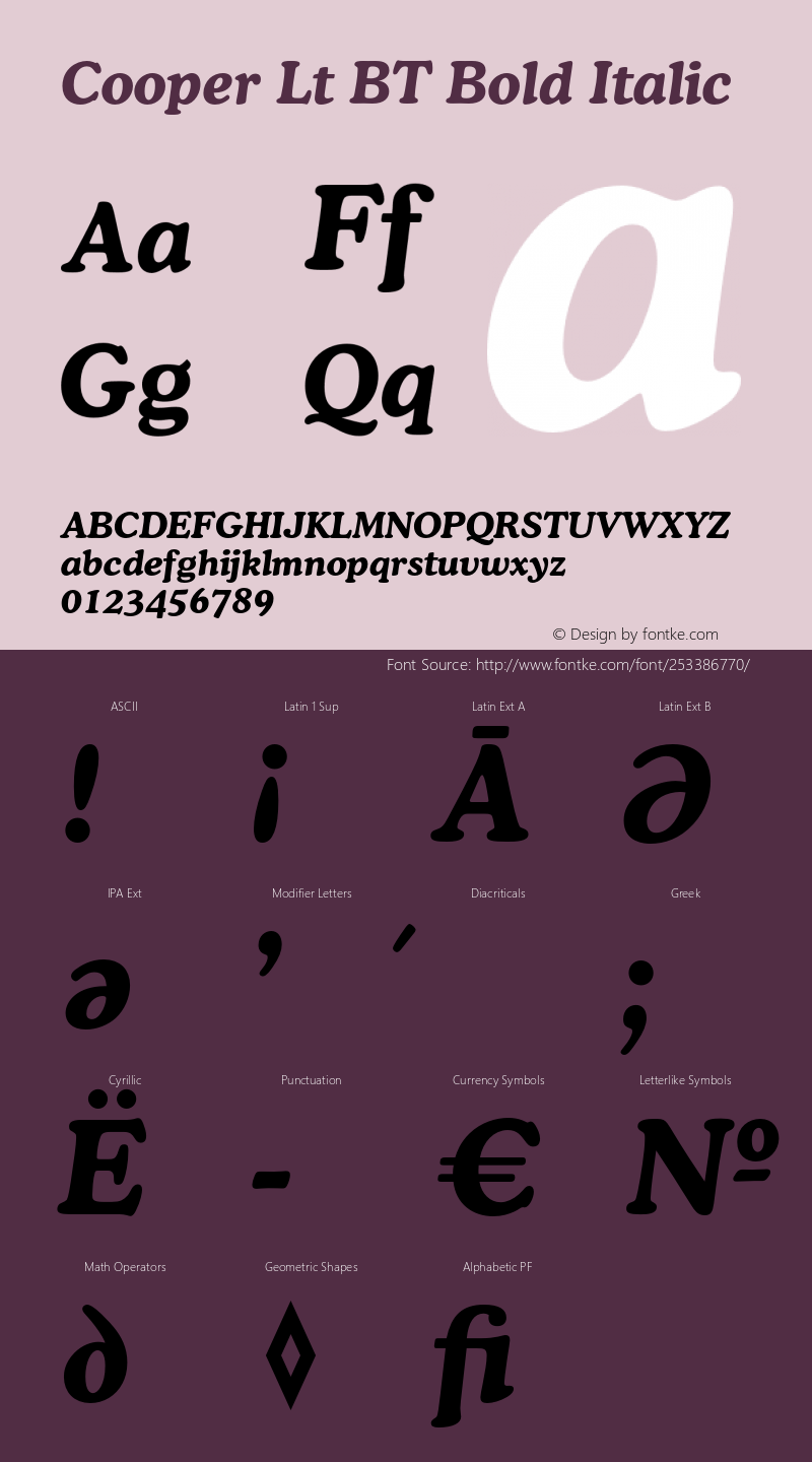 Cooper Lt BT Bold Italic Version 1.000 2005 initial release图片样张