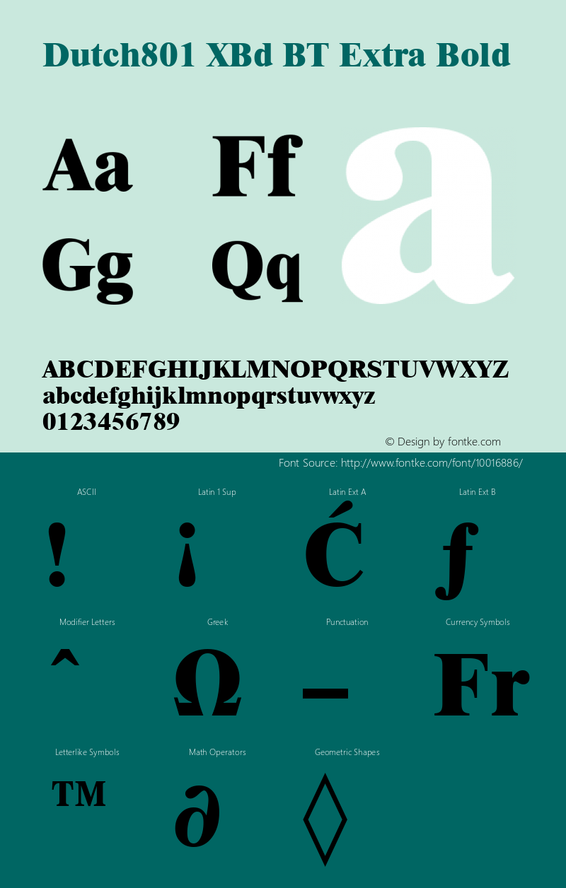 Dutch801 XBd BT Extra Bold mfgpctt-v4.4 Dec 7 1998 Font Sample