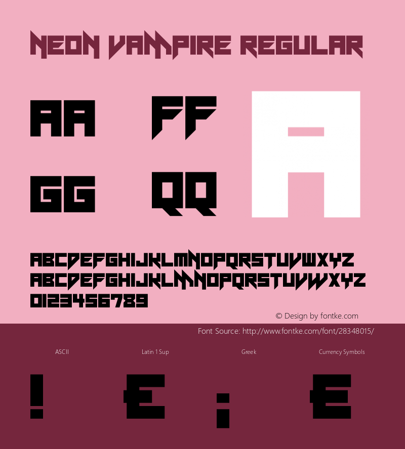 Neon Vampire Version 1.00 January 9, 2019, initial release Font Sample