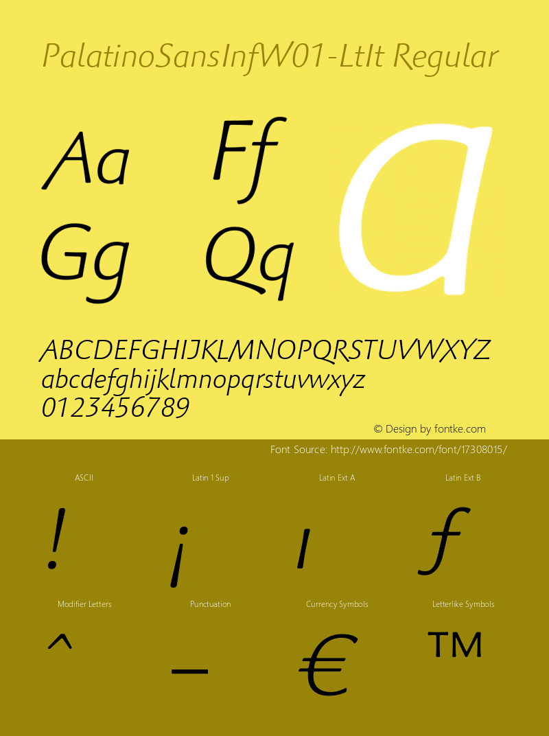 PalatinoSansInfW01-LtIt Regular Version 2.1 Font Sample