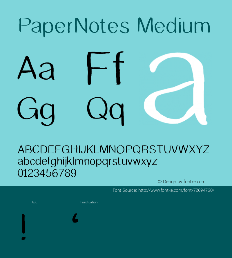 PaperNotes Version 001.000 Font Sample