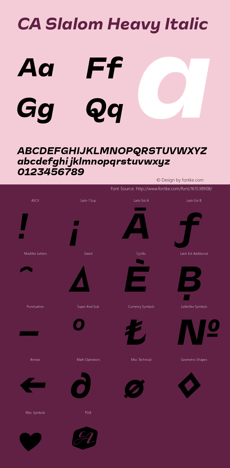 CA Slalom Heavy Italic Version 1.041;hotconv 1.0.109;makeotfexe 2.5.65596 Font Sample