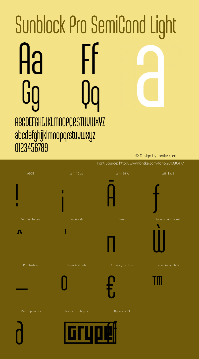 Sunblock Pro SemiCond Light Version 1.000 Font Sample