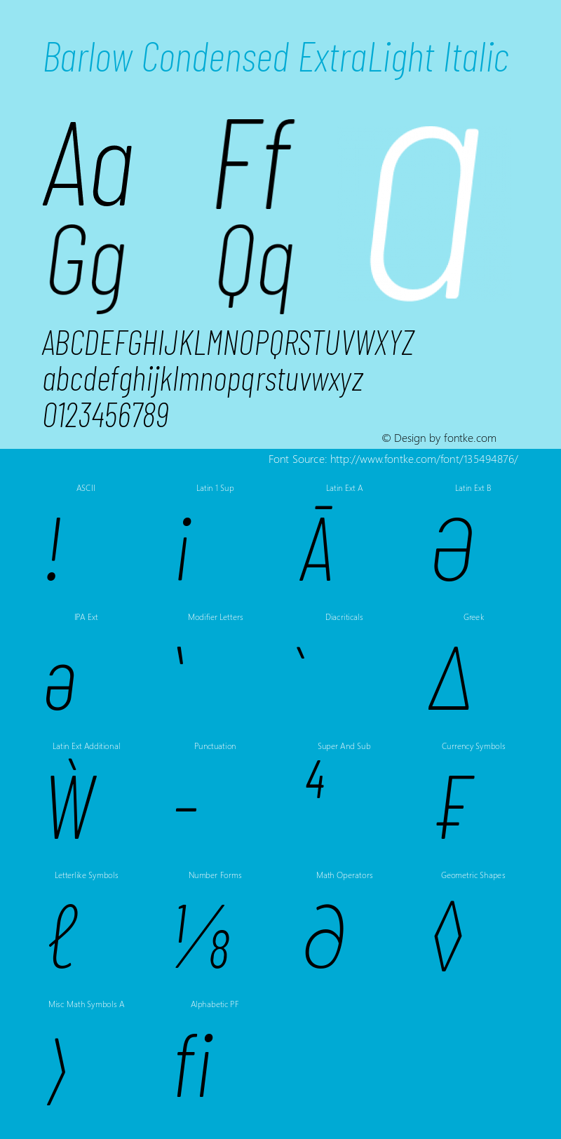 Barlow Condensed ExtraLight Italic Version 1.408 Font Sample