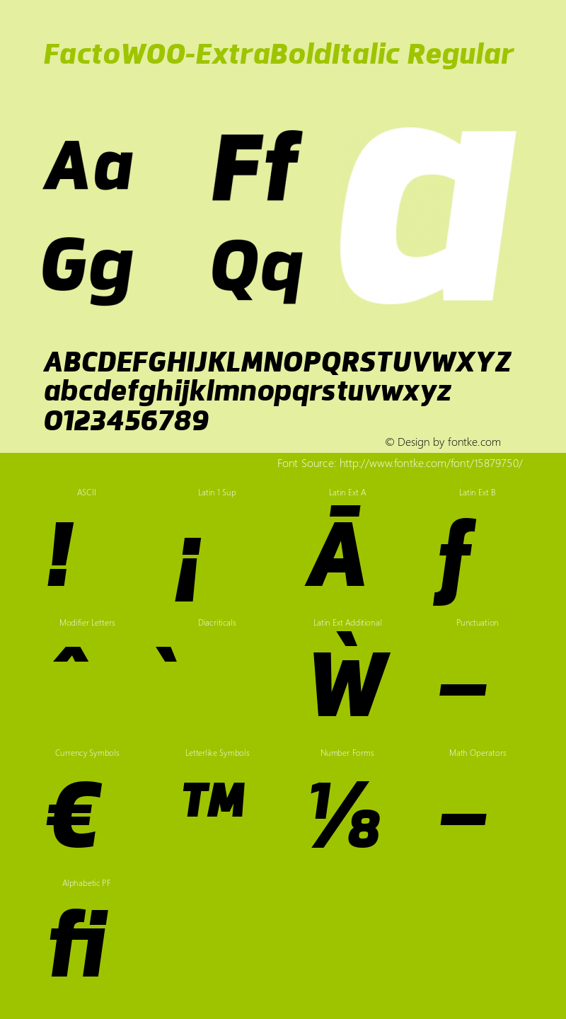 FactoW00-ExtraBoldItalic Regular Version 1.00 Font Sample