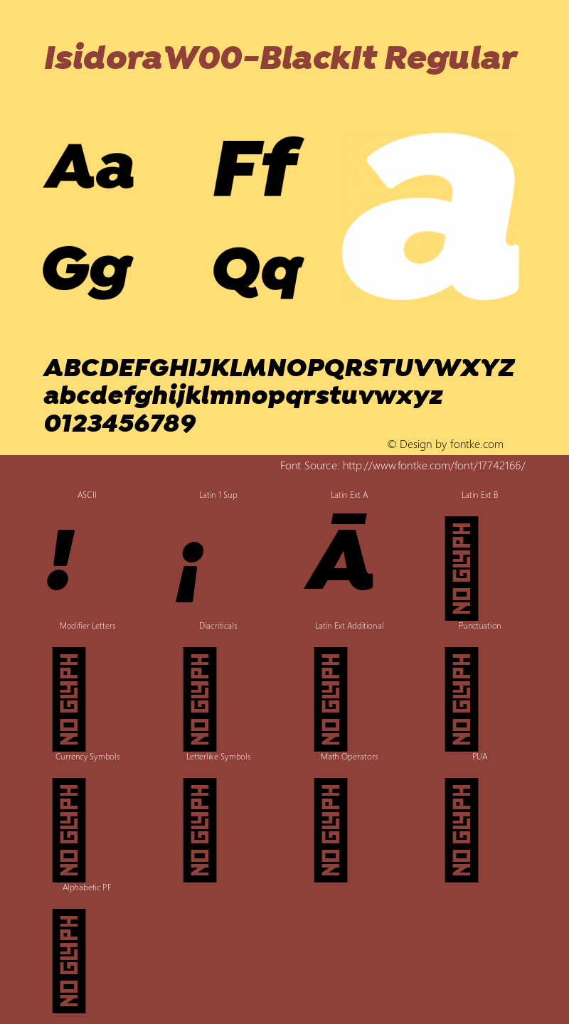 IsidoraW00-BlackIt Regular Version 1.00 Font Sample