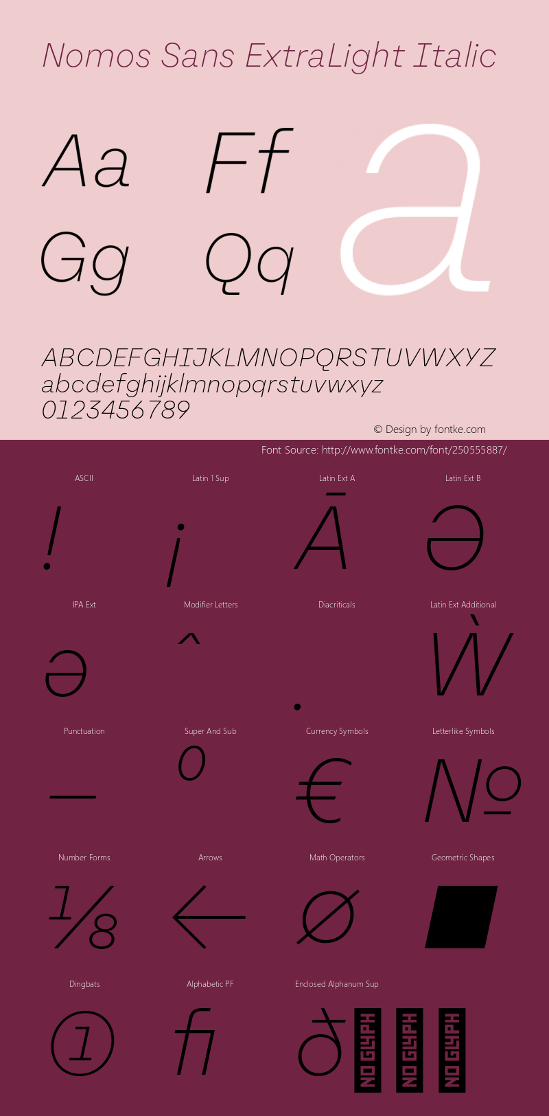 Nomos Sans ExtraLight Italic Version 1.000;Glyphs 3.2 (3216)图片样张