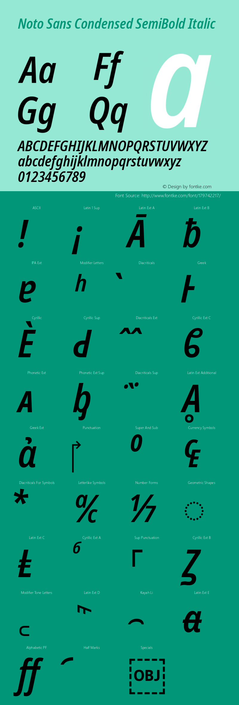 Noto Sans Condensed SemiBold Italic Version 2.005图片样张