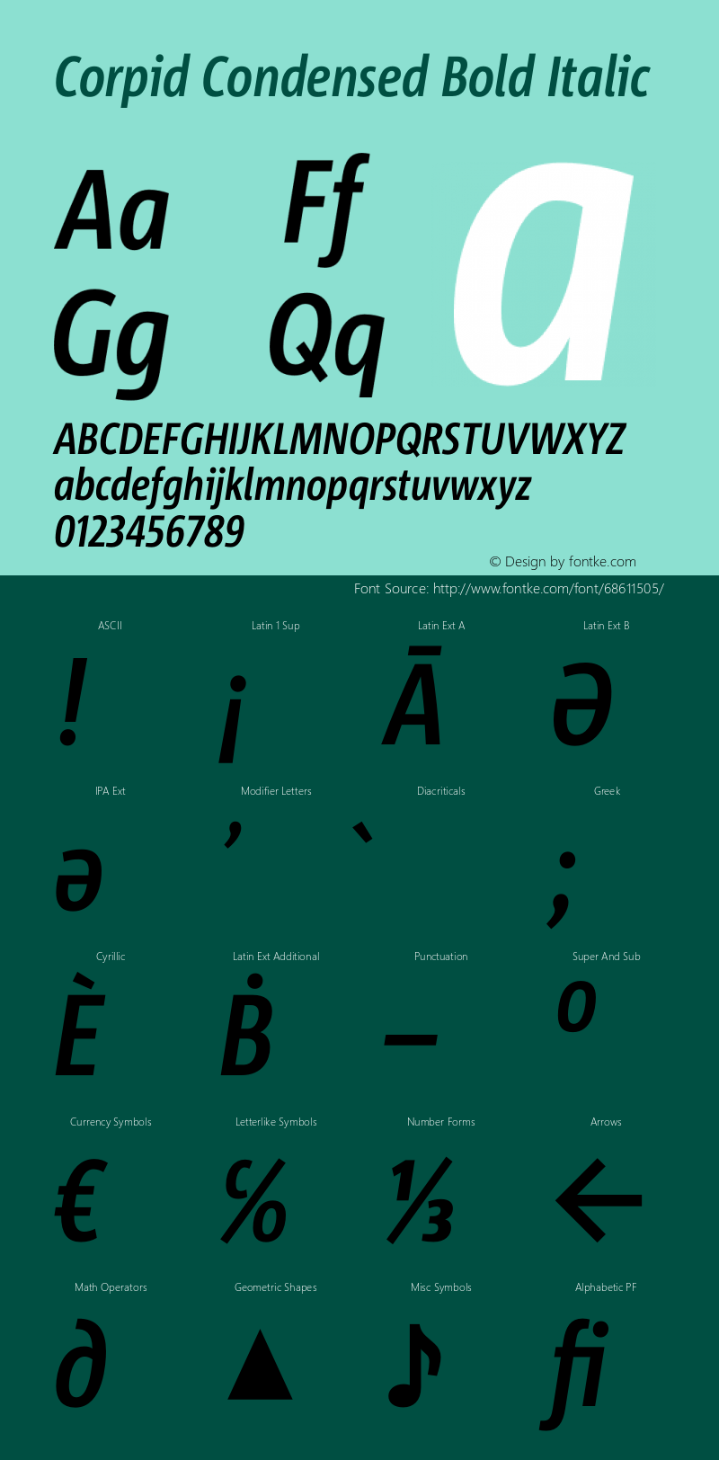 Corpid Condensed Bold Italic Version 2.001 Font Sample