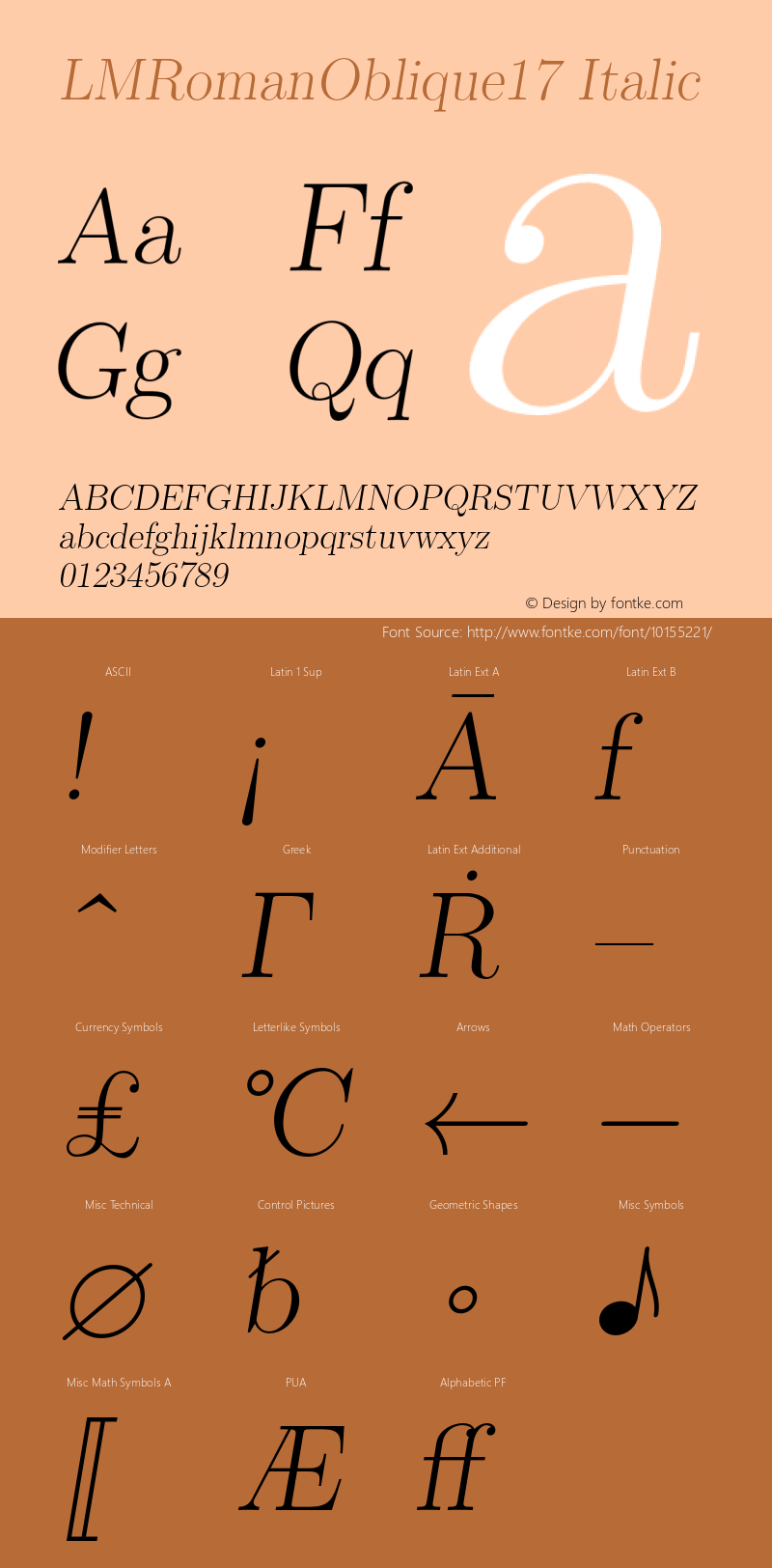 LMRomanOblique17 Italic Version 1.011;PS 0.99.3;Core 1.0.38;makeotf.lib1.6.5960 Font Sample