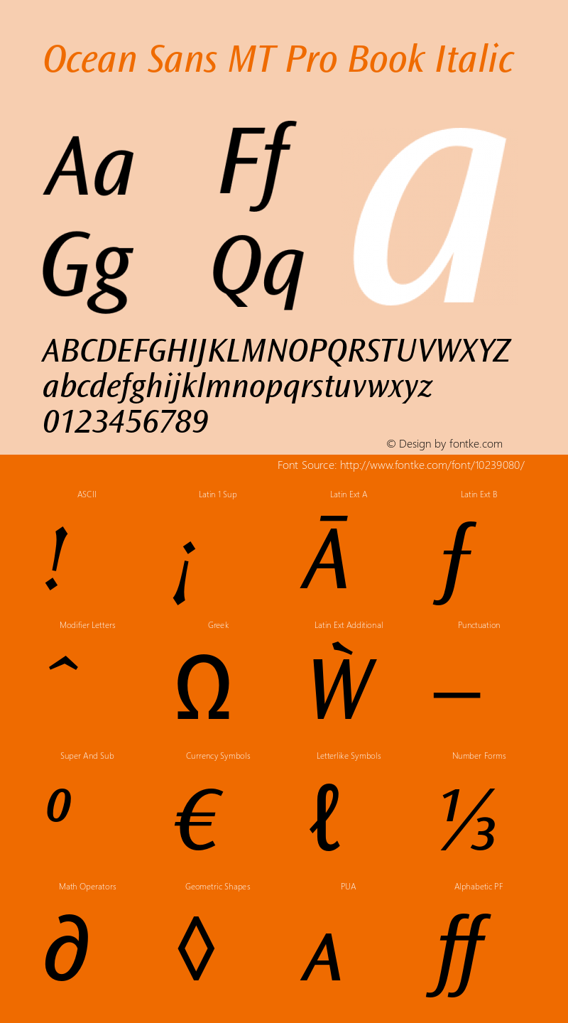 Ocean Sans MT Pro Book Italic Version 1.000 Font Sample