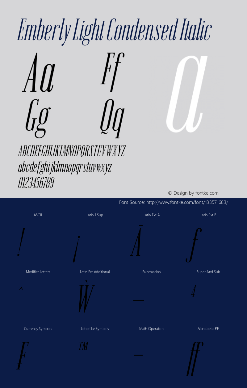 Emberly Light Condensed Italic Version 1.000 Font Sample