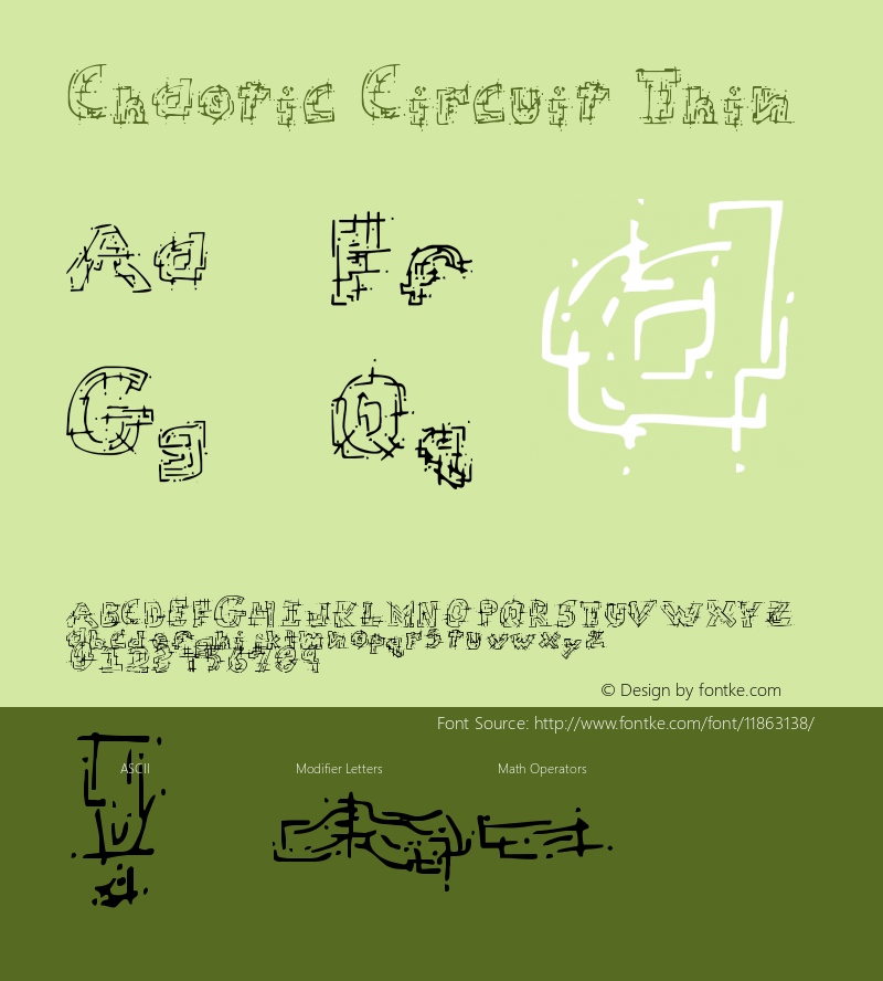 Chaotic Circuit Thin Version 1998; 1.0, initial r Font Sample