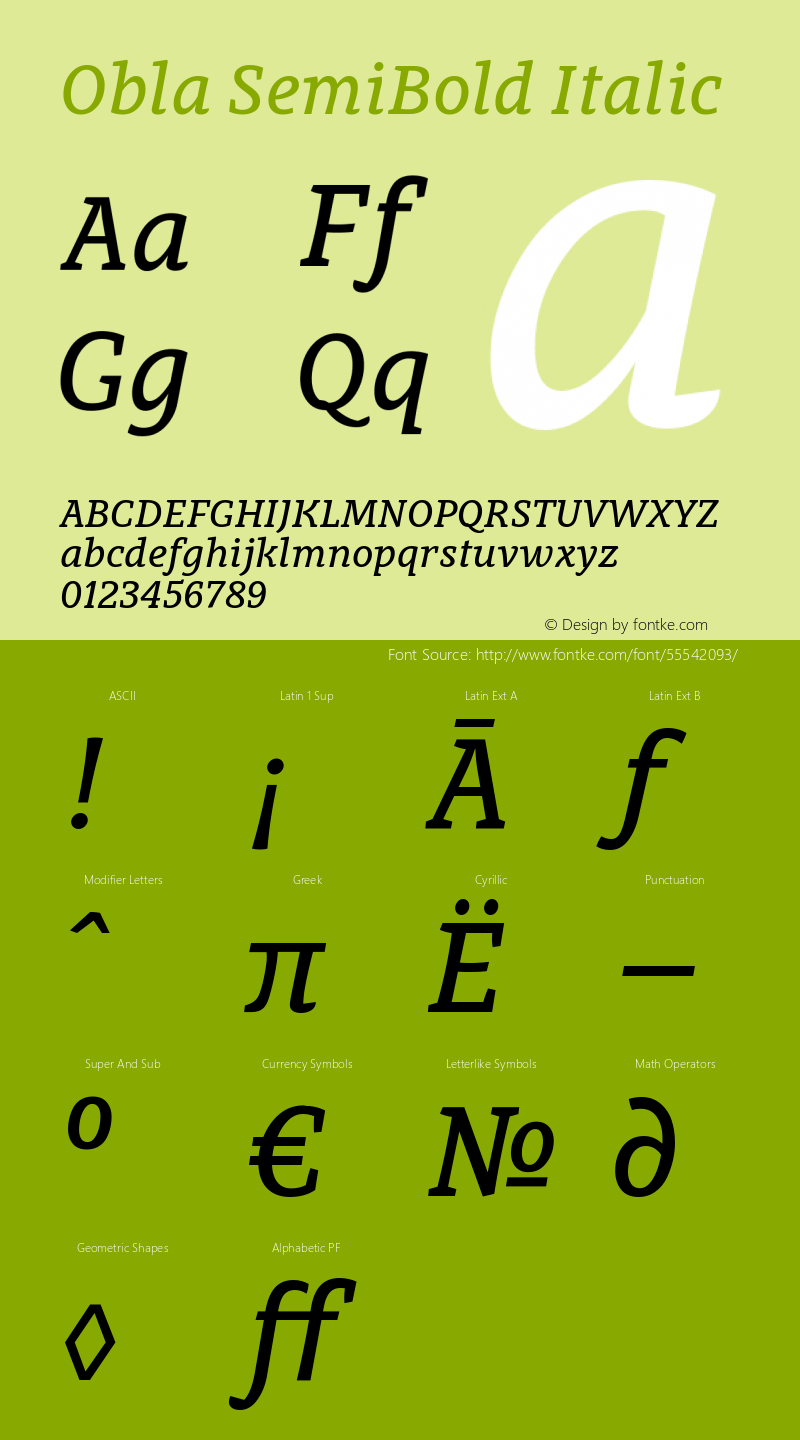 Obla-SemiBoldItalic Version 1.000 2016 initial release Font Sample