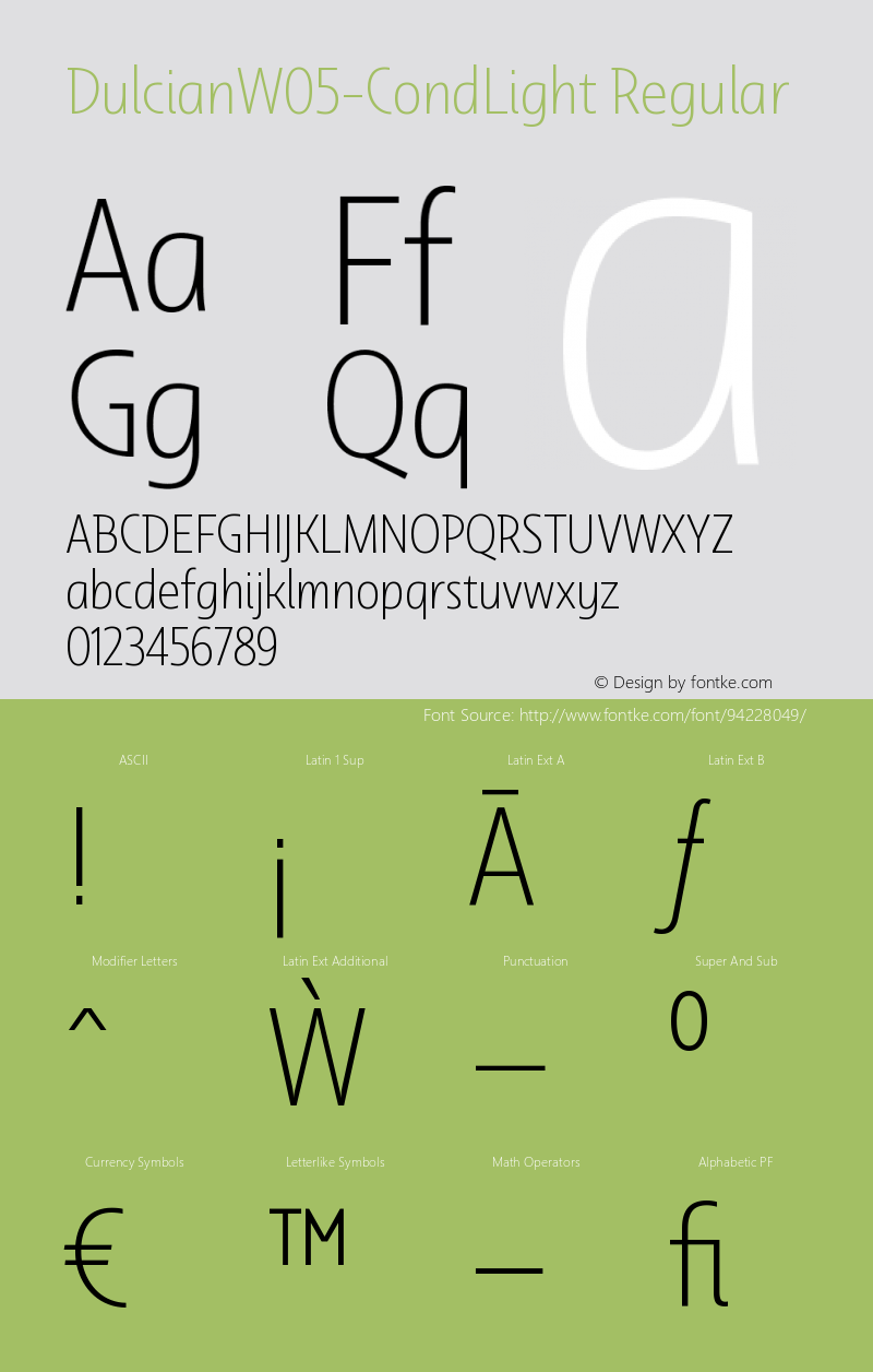 Dulcian W05 Cond Light Version 1.00 Font Sample