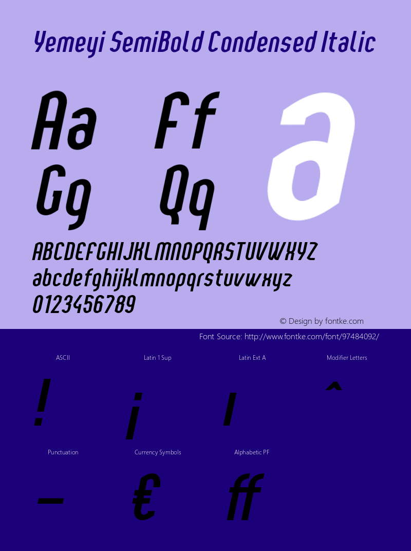 YemeyiSemiBoldCondensedItalic Version 1.0; Jan 2021 by Audry Kitoko Makelele Font Sample